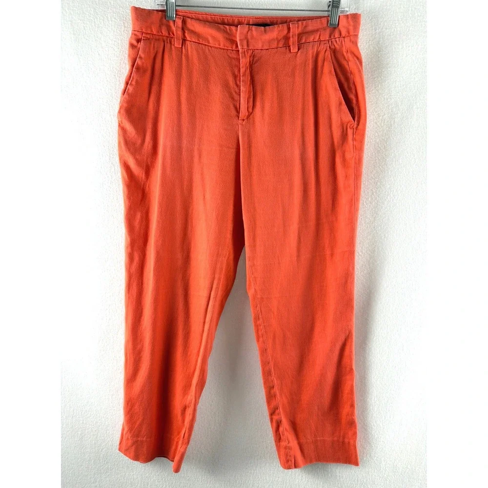 Banana Republic Avery Ankle Pants Coral Orange Linen/Cotton Blend Size 10 Womens